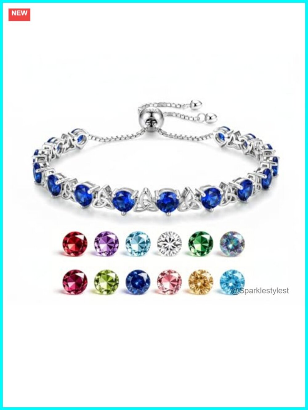 Sterling Silver Sapphire Birthstone Tennis Bracelet Celtic Knot 8CT